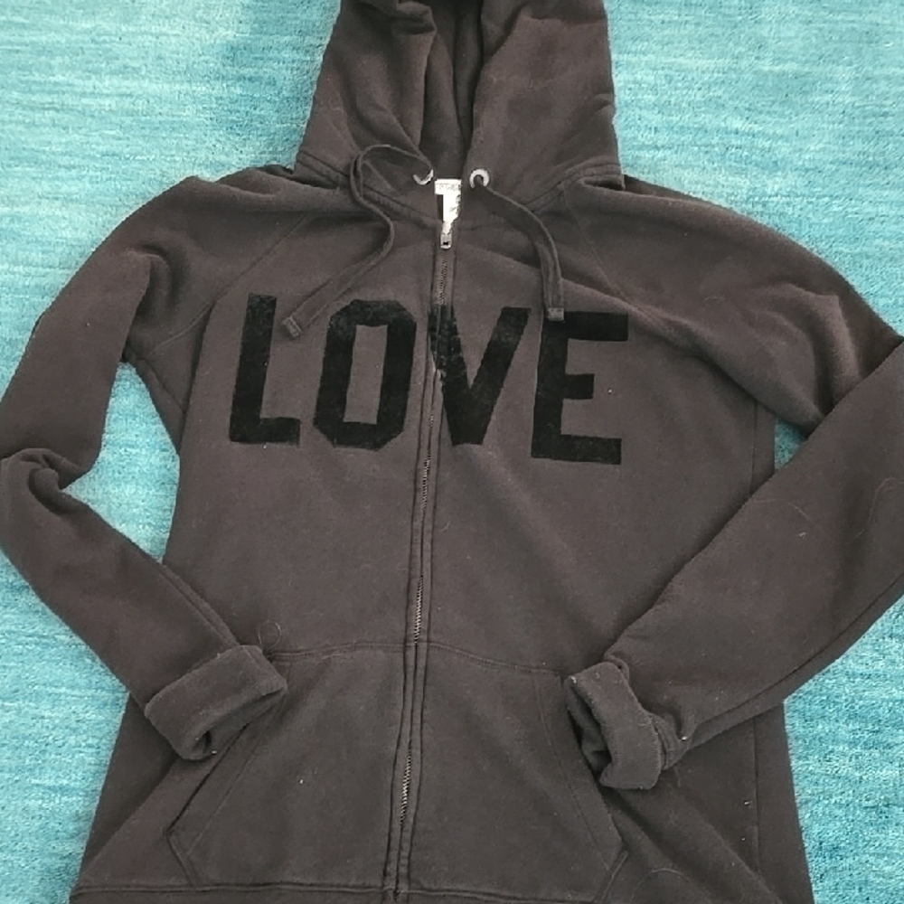 PINK Victoria's Secret Black Hoodie with LOVE Graphic